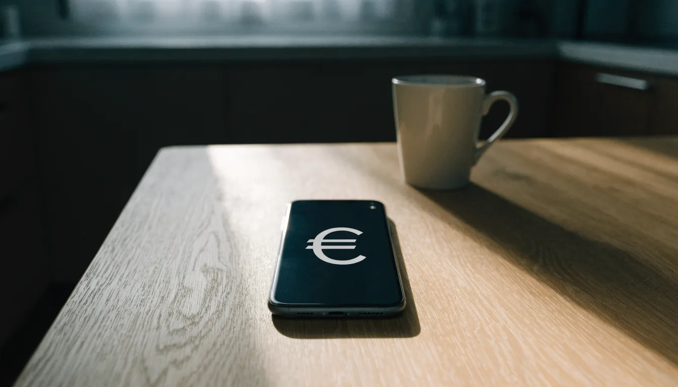 Un documento di identità appoggiato accanto a uno smartphone con un timer sullo schermo, su un tavolo da cucina