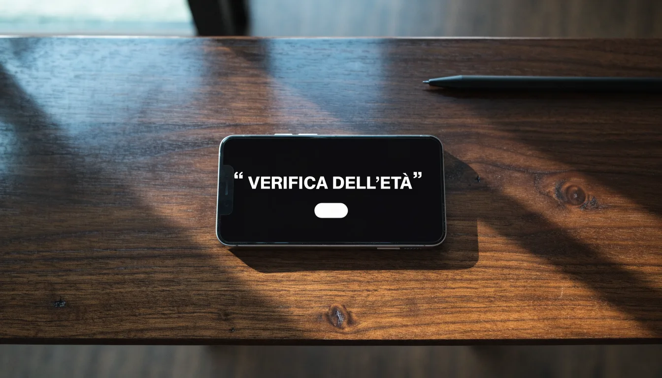 Un foglio di concessione in carta con un timbro rosso, appoggiato su una scrivania di legno accanto a una penna